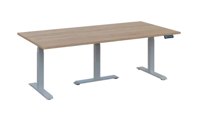 FLEXIMEET 200-100 výškově nastavitelný stůl, kovová podnož stříbrná, deska 25 mm, široký 2000 mm, dub bardolino